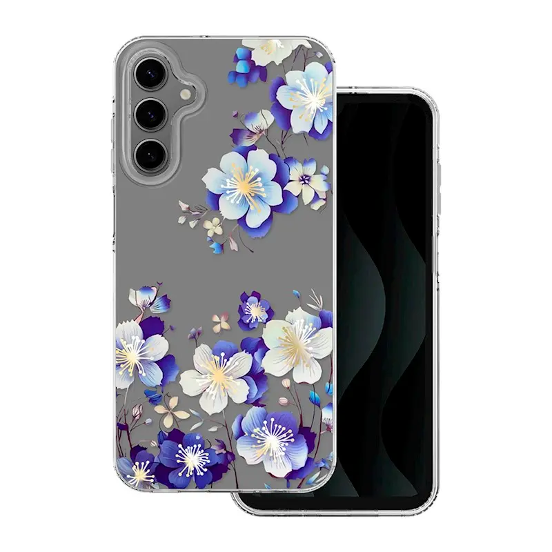 Silikonové pouzdro s potiskem Samsung Galaxy A15, A15 5G modré květy 1