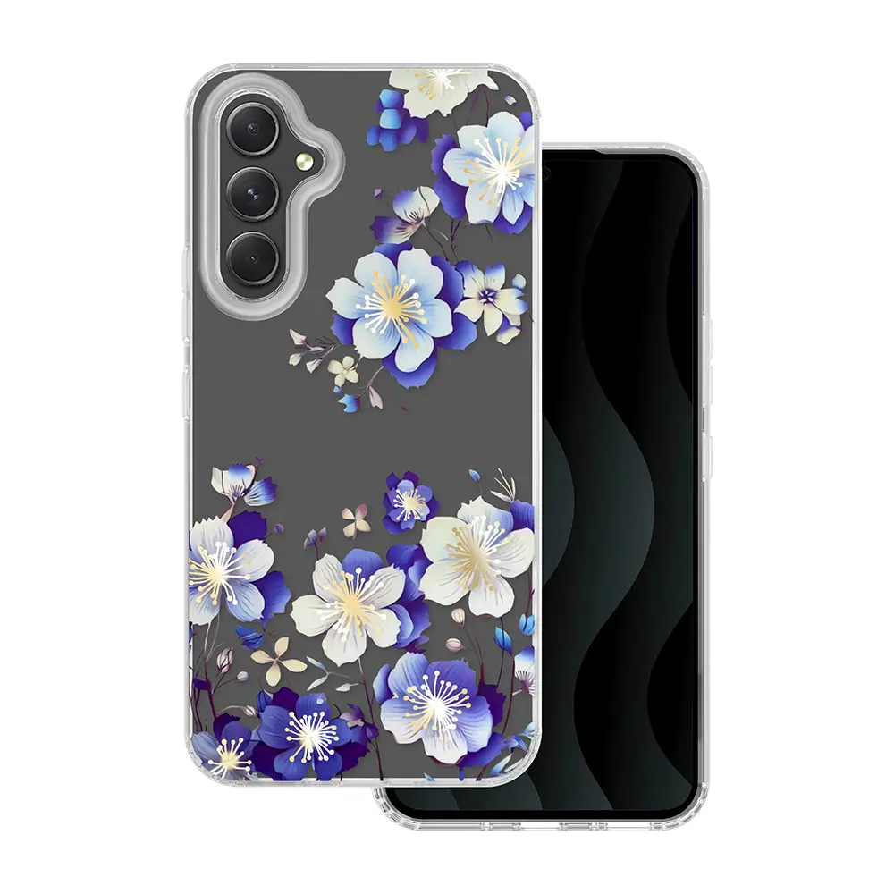 Silikonové pouzdro s potiskem Samsung Galaxy A54 5G modré květy