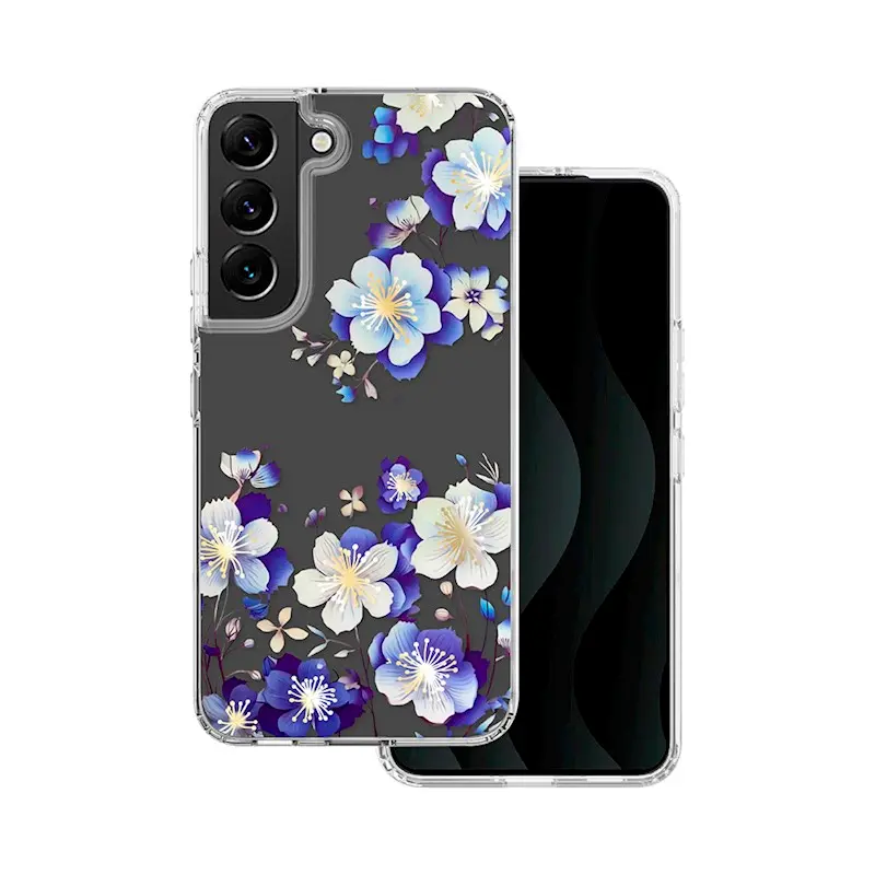 Silikonové pouzdro s potiskem Samsung Galaxy S22 modré květy