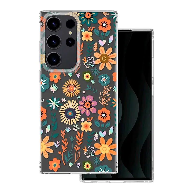 Silikonové pouzdro s potiskem Samsung Galaxy S23 Ultra oranžové květy