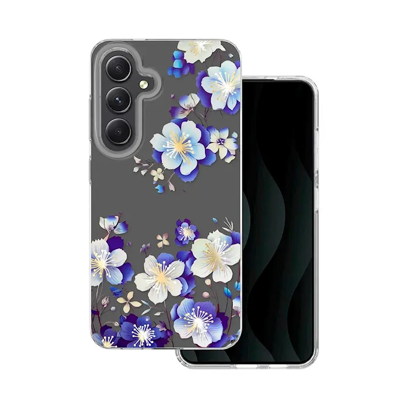 Silikonové pouzdro s potiskem Samsung Galaxy S24 modré květy