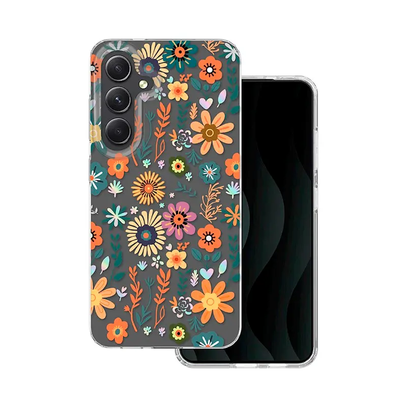 Silikonové pouzdro s potiskem Samsung Galaxy S24 Plus oranžové květy