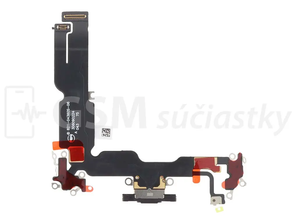 Flex kabel nabíjení iPhone 15 Plus nabíjecí konektor, mikrofon černý