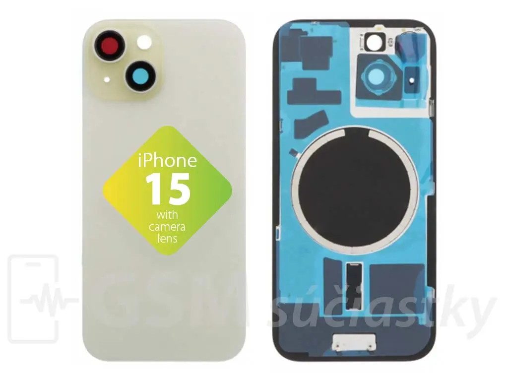 Apple iPhone 15 Zadní sklo housingu Žluté