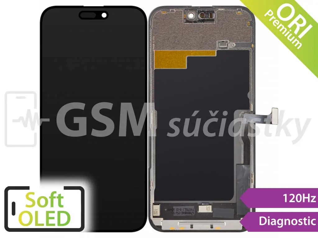 iPhone 15 Pro Max LCD displej + dotykové sklo zobrazující se jako Originál