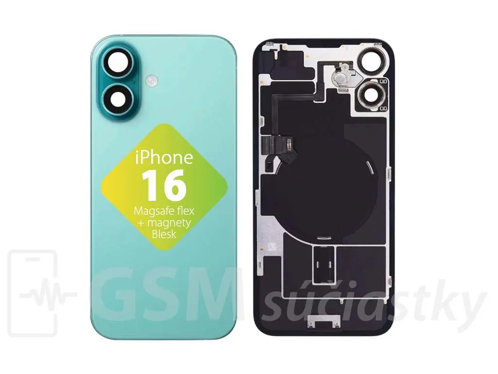 iPhone 16 Zadní sklo krytu + flex kabel MagSafe, blesk, magnety, zelené