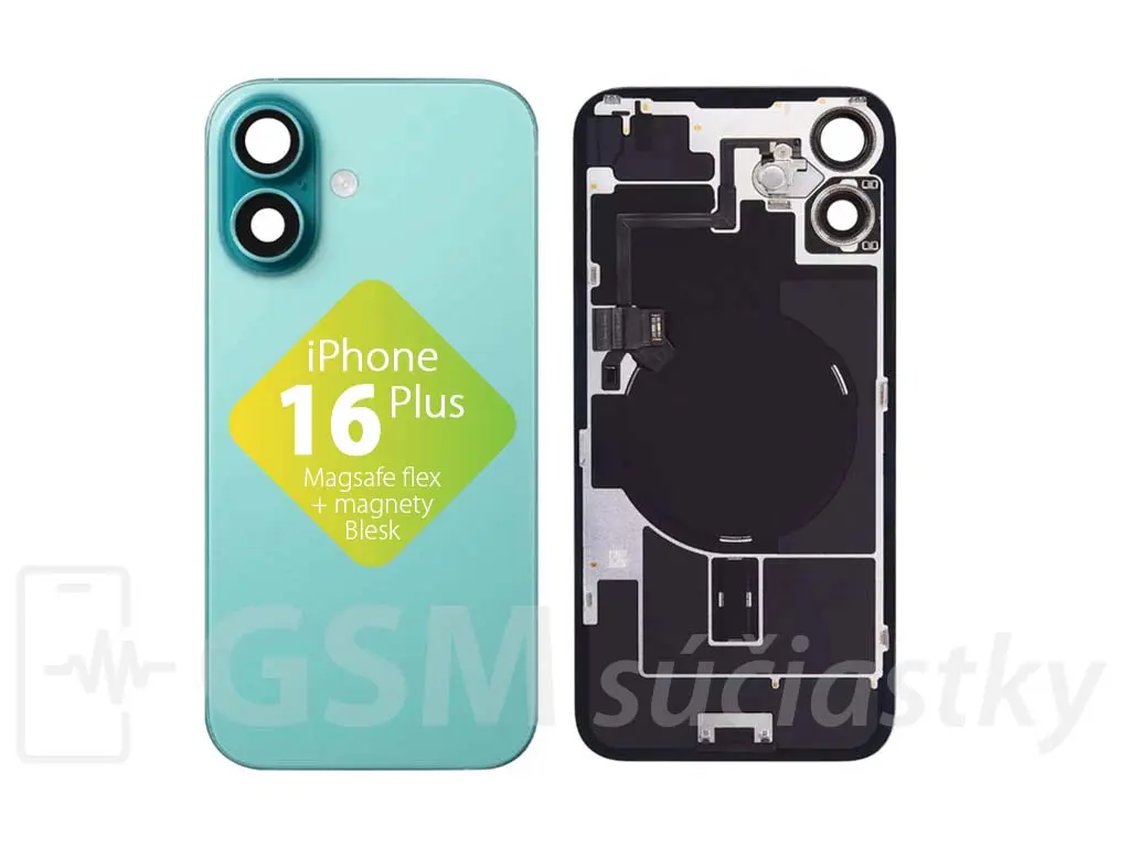iPhone 16 Plus Zadní sklo krytu + flex kabel MagSafe, blesk, magnety, zelené