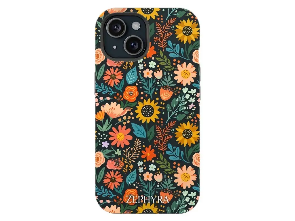 Folk Bloom Noir - iPhone 15 Plus Kryt