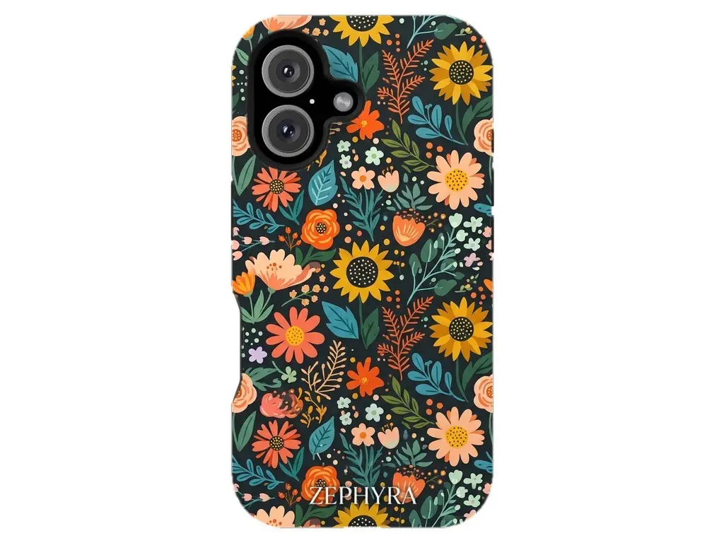 Folk Bloom Noir - iPhone 16 Plus Kryt